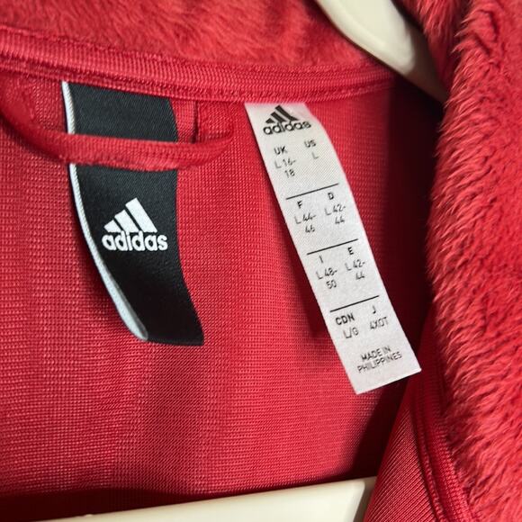 Adidas Red Fleece Sweater Pullover 1/2 Zip Front Zipper Pocket Women Size Large - Picture 4 of 7